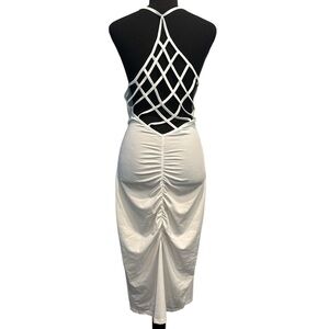 🔵 CHICME White Ruched & Hollow Back Maxi Dress Size Skirt Medium